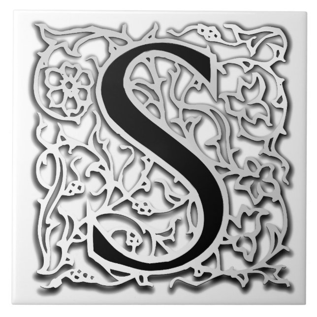 S Monogram "Silver Besque" Ceramic Tile (Front)