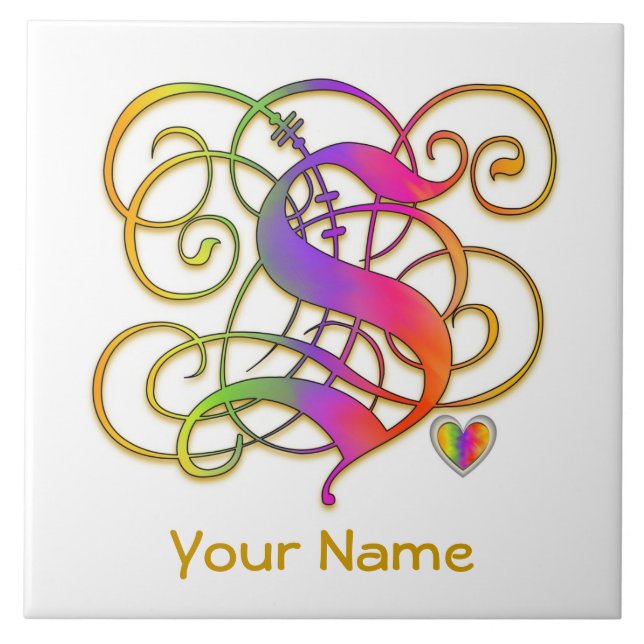 S Monogram Your Name "Gothic Rainbow" Ceramic Tile (Front)