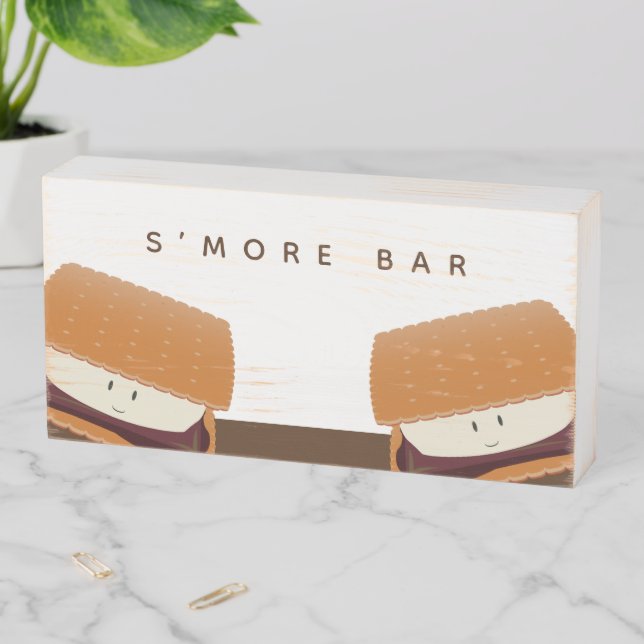 S’more Bar Illustrated Characters Wooden Box Sign (In Situ Horizontal)
