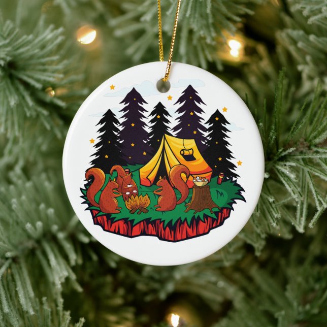 S’more Fun With This Camping Squirrel Ceramic Ornament (Tree)