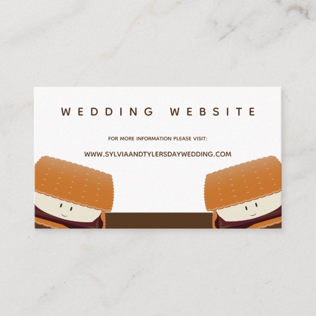 S’more Illustration Brown White Wedding Website Enclosure Card (Front)