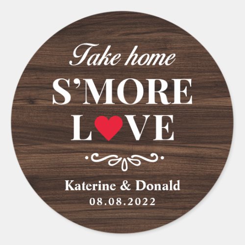 Smore Love Wedding Rustic Wood Round Sticker