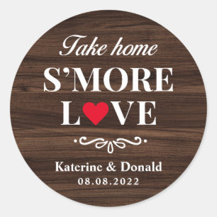 S’more Love Wedding Rustic Wood Round Sticker