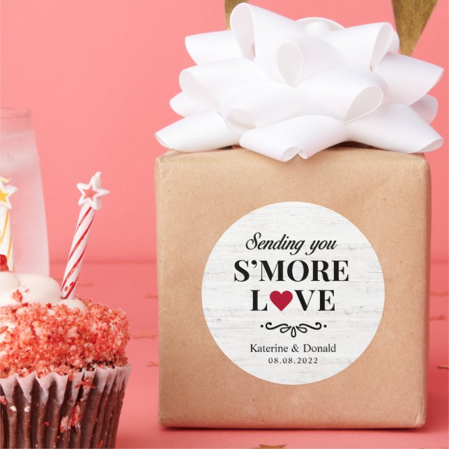 S’more Love Wedding White Wood Round Sticker (Party)