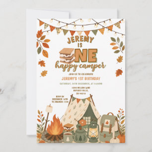 S’mores Camping Boy Camper Party Autumn Floral Invitation