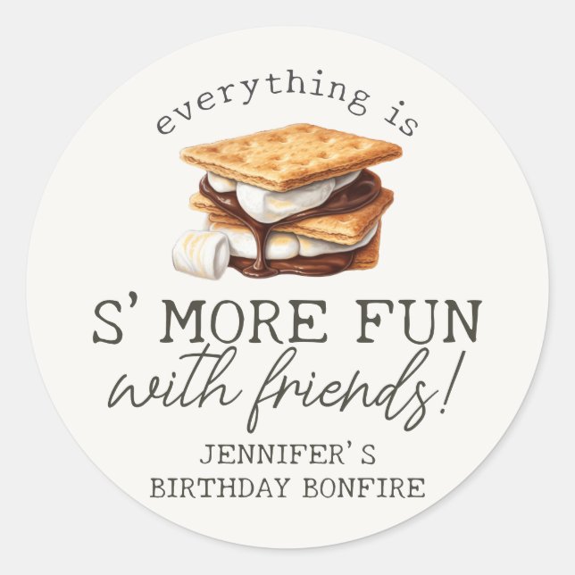 S’mores Fall Bonfire Outdoor Birthday Favor Classic Round Sticker (Front)