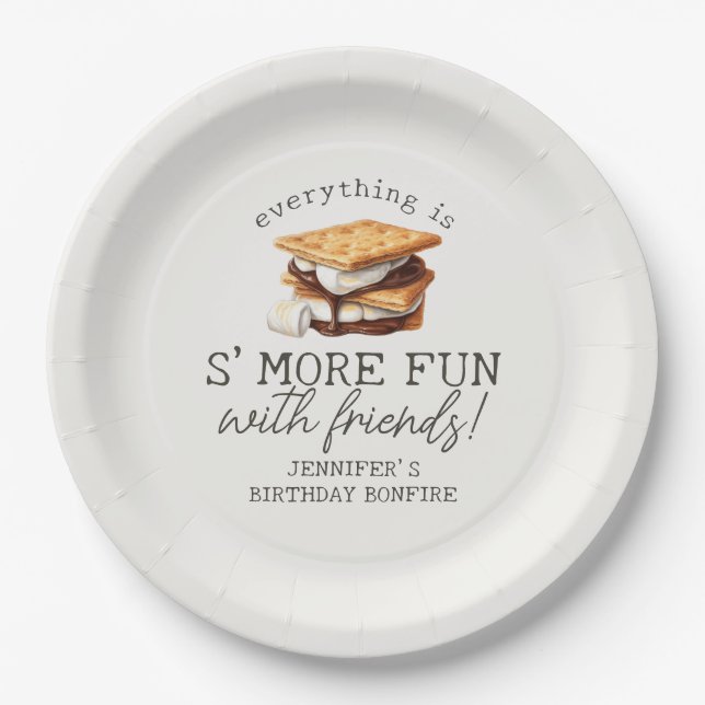 S’mores Fall Bonfire Outdoor Birthday Party Paper Plates (Front)