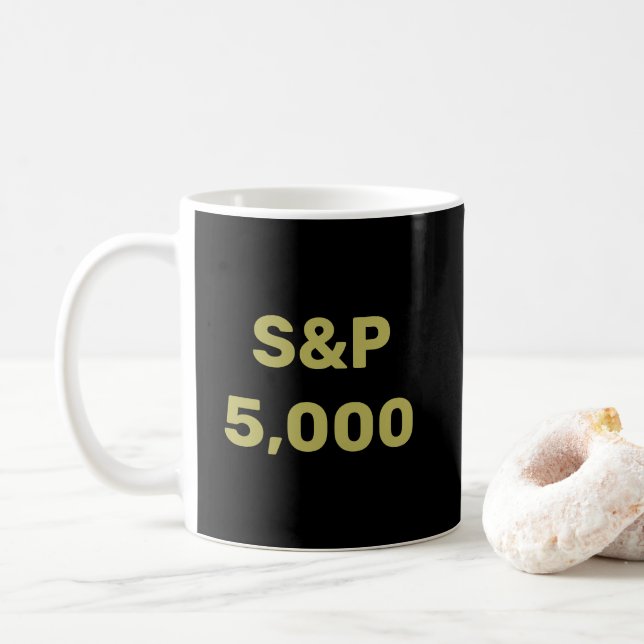 S&P 5,000 Level Stock Market Index Celebration Coffee Mug (With Donut)