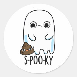 S-poo-ky Funny Ghost Poop Pun Classic Round Sticker