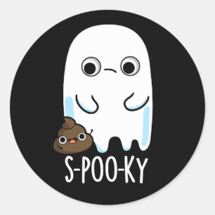 S-poo-ky Funny Ghost Poop Pun Dark BG Classic Round Sticker