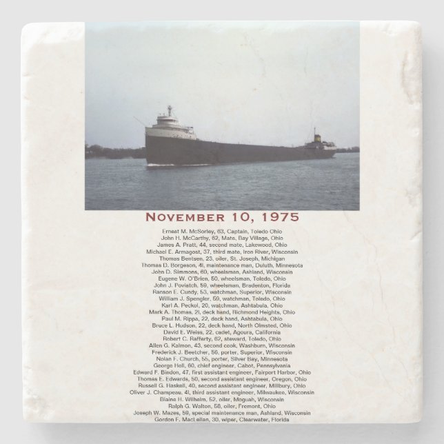 S.S. Edmund Fitzgerald Stone Coaster (Front)