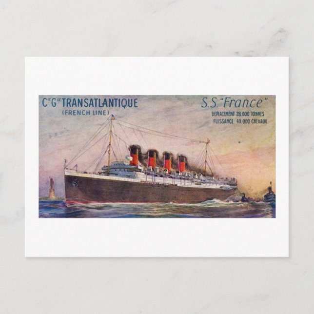 S.S. France Vintage Steamship Postcard (Front)