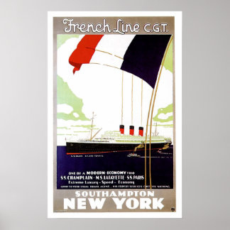 S.S. Paris French Line CGT Vintage Ship Ad Poster