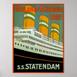 s.s. Statendam Poster<br><div class="desc">Vintage art deco ocean liner poster for Holland-America Line's three-stack liner s.s. Statendam of 1934.</div>
