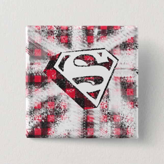 S-Shield Over Plaid Pinback Button (Front)