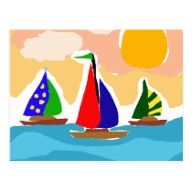 SA- Colorful Sailboat Primitive Art Postcard SA- Colorful Sailboat Primitive Art Postcard