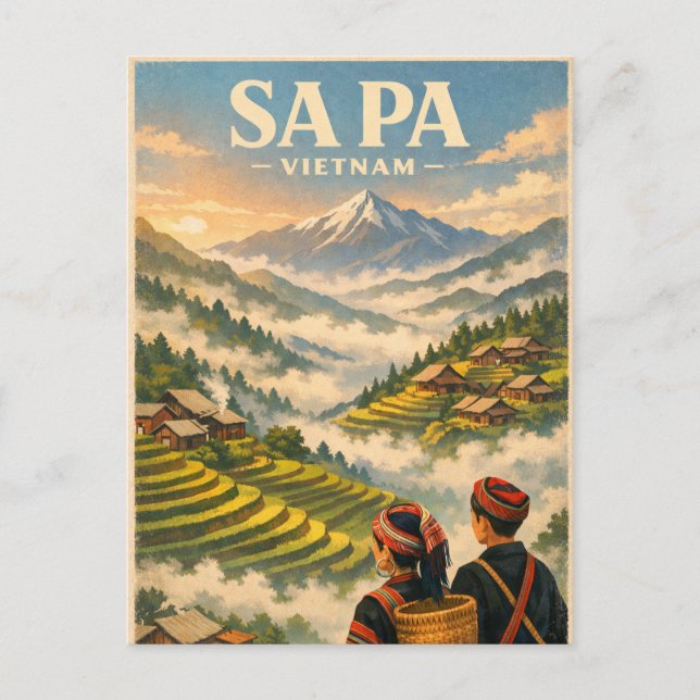 Sa Pa town, Vietnam, in a classic retro Postcard (Front)