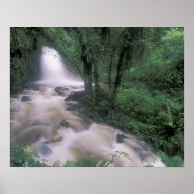 SA, Peru, S.H. Machu Picchu, Cascade and cloud Poster (Front)