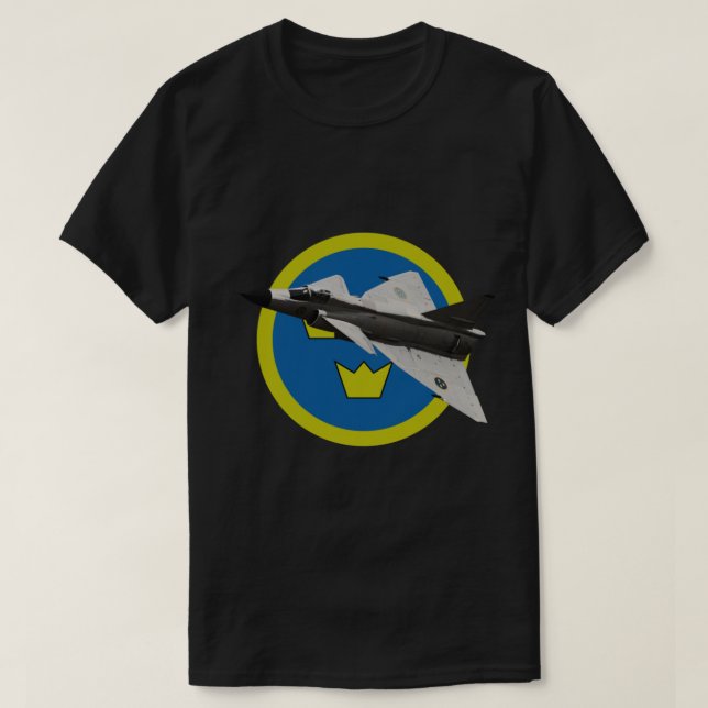Saab 37 Viggen Airplane Swedish Airforce Roundel   T-Shirt (Design Front)
