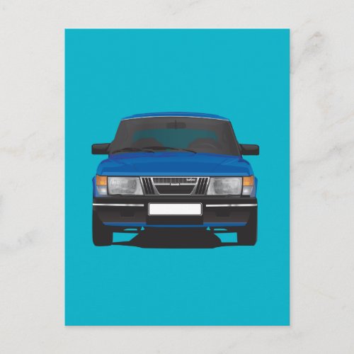 Saab 900 turbo blue postcard