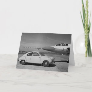 Saab 93b Vintage 1958 Black & White Photo Card