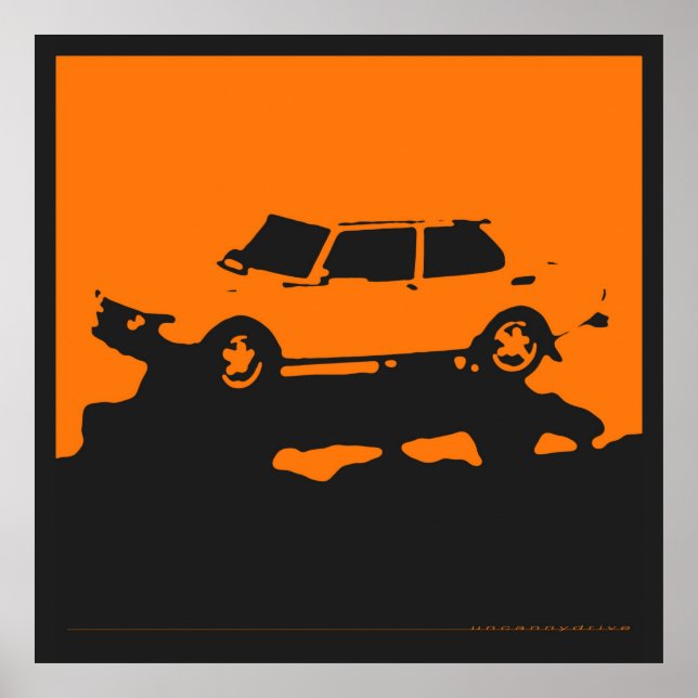 Saab 99 EMS - Orange on charcoal black poster (Front)