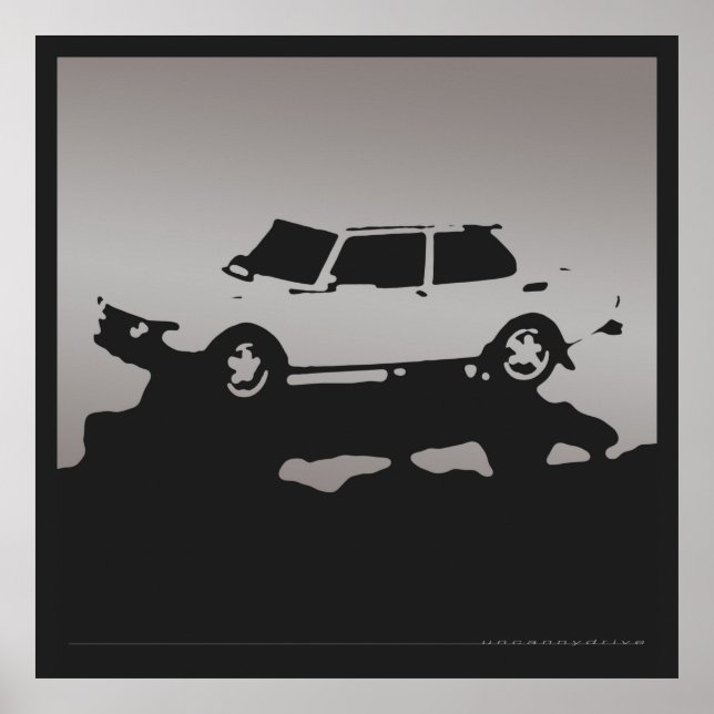 Saab 99 EMS - Silver gray on charcoal black poster (Front)