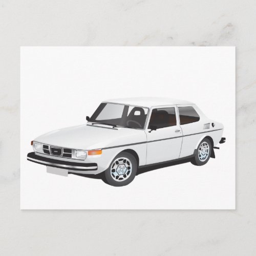 Saab 99 white postcard