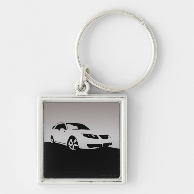 Saab 9-5 Aero front - Gray on dark background Keychain (Front)