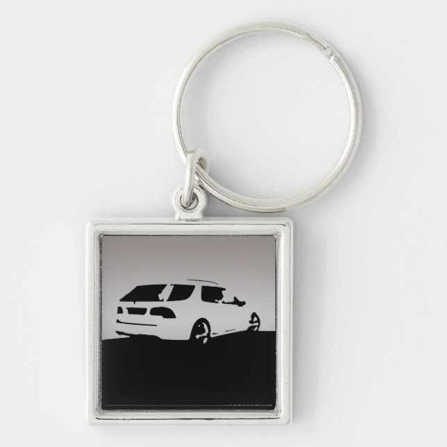 Saab 9-5 Aero rear - Gray on dark background Keychain (Front)