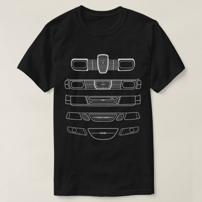 Saab evolution  cars 1960s-2010s white outline gra T-Shirt (Design Front)