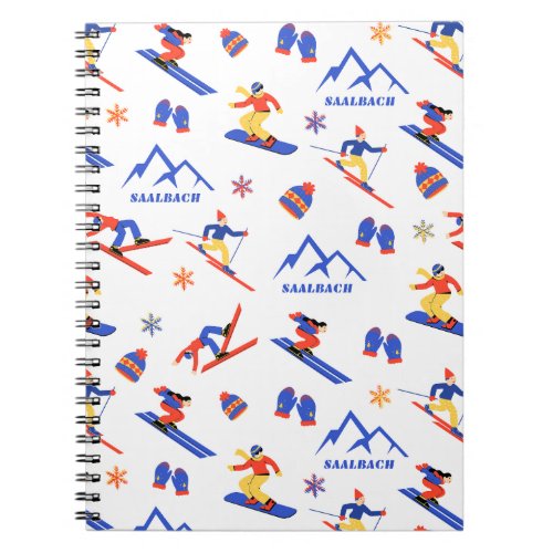 Saalbach Austria Alps Ski Snowboard Pattern Notebook