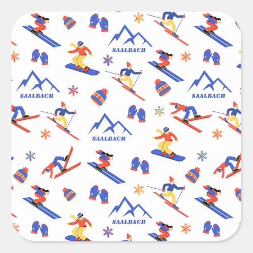 Saalbach Austria Alps Ski Snowboard Pattern Square Sticker