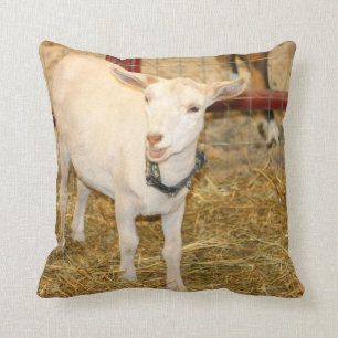Saanen doeling goat mouth open throw pillow