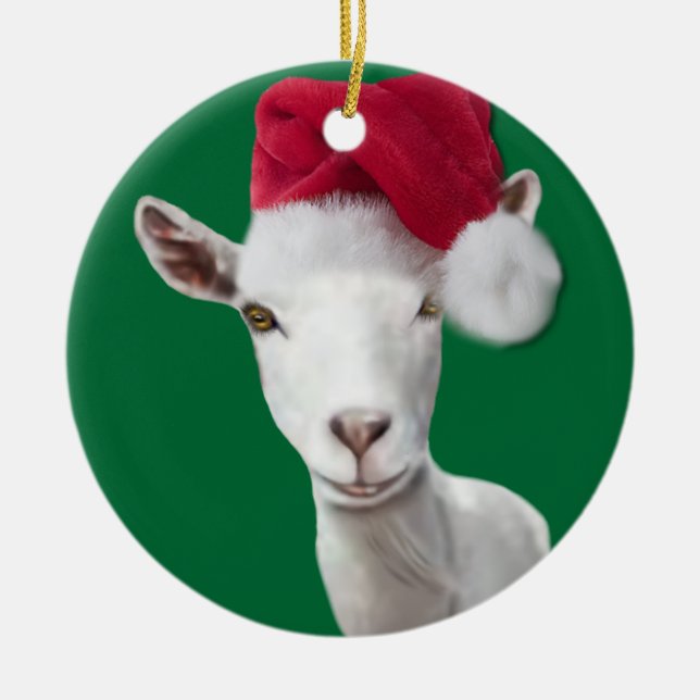 Saanen Goat Santa Hat Christmas Ornament (Front)
