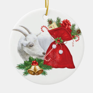 Saanen Goat With Holiday Spirit Ceramic Ornament