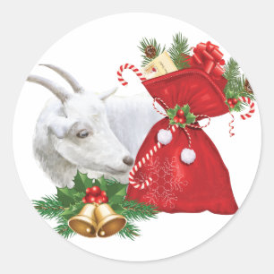 Saanen Goat With Holiday Spirit Classic Round Sticker
