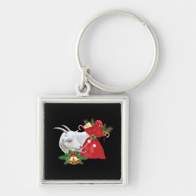 Saanen Goat With Holiday Spirit Keychain (Front)