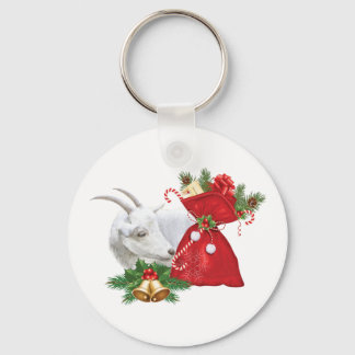 Saanen Goat With Holiday Spirit Keychain