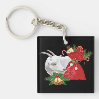 Saanen Goat With Holiday Spirit Keychain