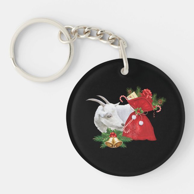 Saanen Goat With Holiday Spirit Keychain (Front)