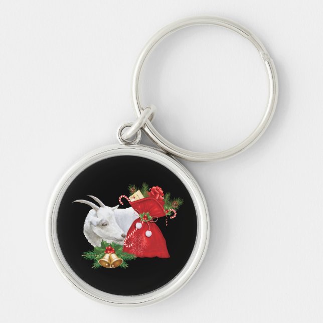 Saanen Goat With Holiday Spirit Keychain (Front)