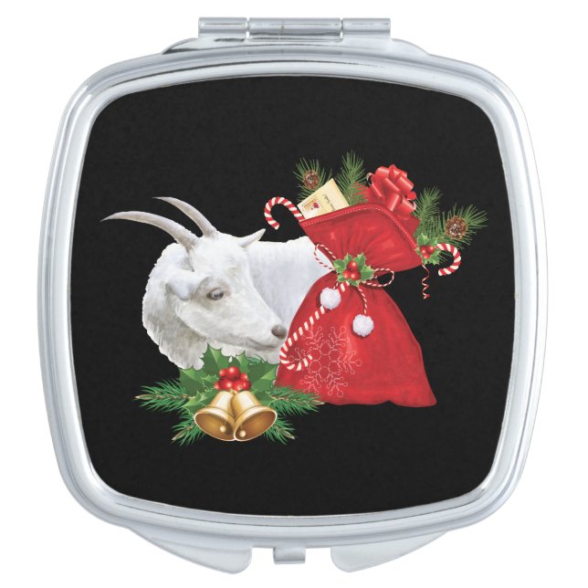 Saanen Goat With Holiday Spirit Makeup Mirror (Front)