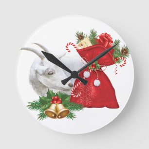 Saanen Goat With Holiday Spirit Round Clock