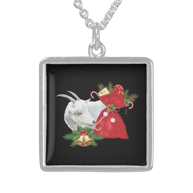Saanen Goat With Holiday Spirit Sterling Silver Necklace (Front)