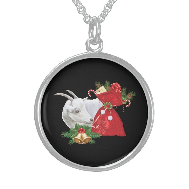 Saanen Goat With Holiday Spirit Sterling Silver Necklace (Front)