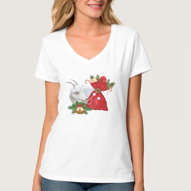 Saanen Goat With Holiday Spirit T-Shirt (Front)