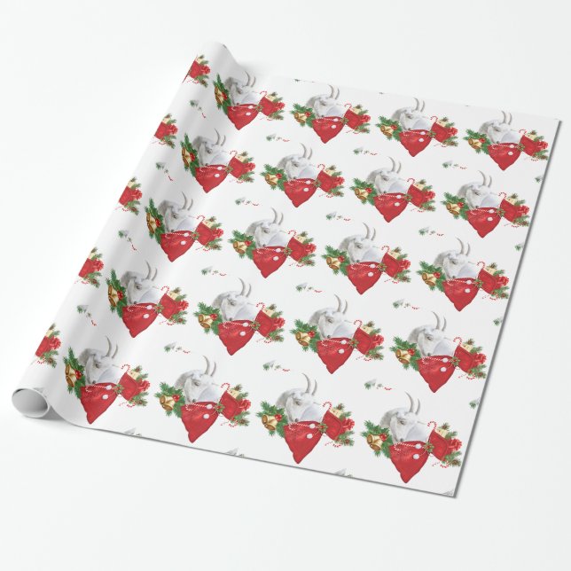 Saanen Goat With Holiday Spirit Wrapping Paper (Unrolled)