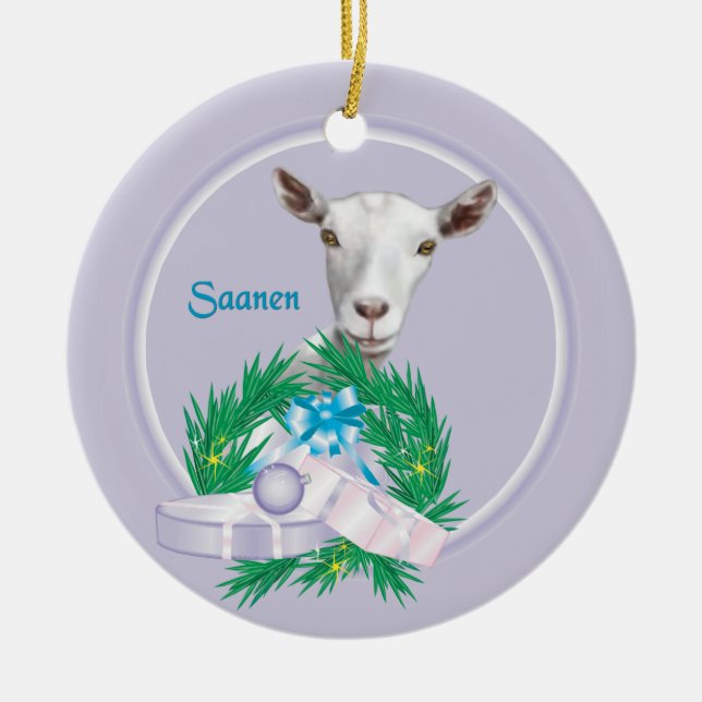 Saanen Goat Wreath Holiday Ornament (Front)
