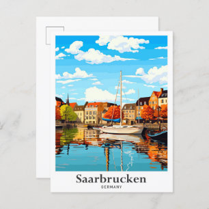 Saarbrucken Germany Vintage Travel Illustration Postcard
